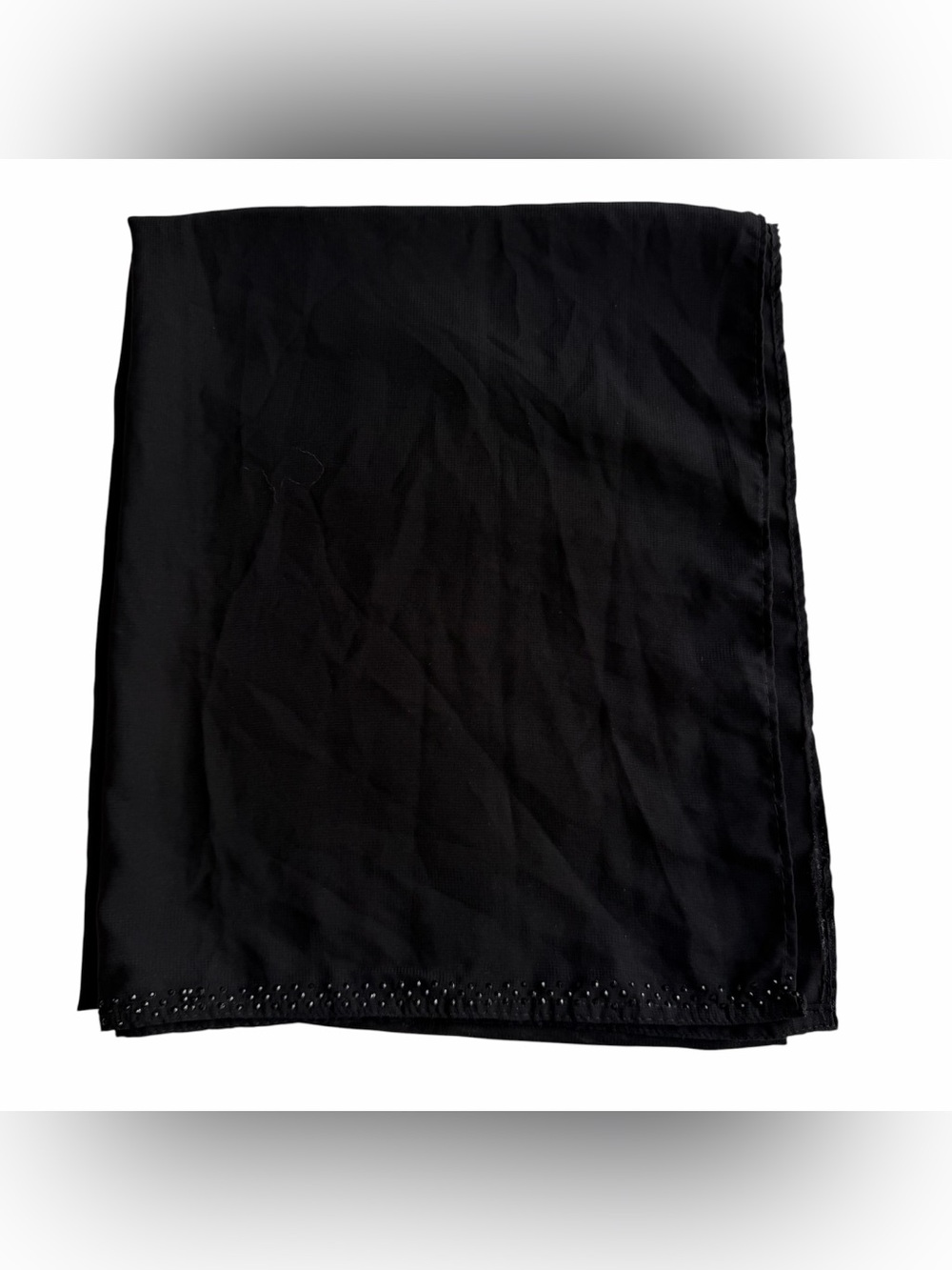 Women’s Black Rectangular Scarf / Hijab With Rhinestone Trim